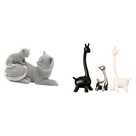 4 Pieces Cat Figurine Giraffe Elk Statue Creative Ceramic Design for Shelf Desk Office Bedroom Decor