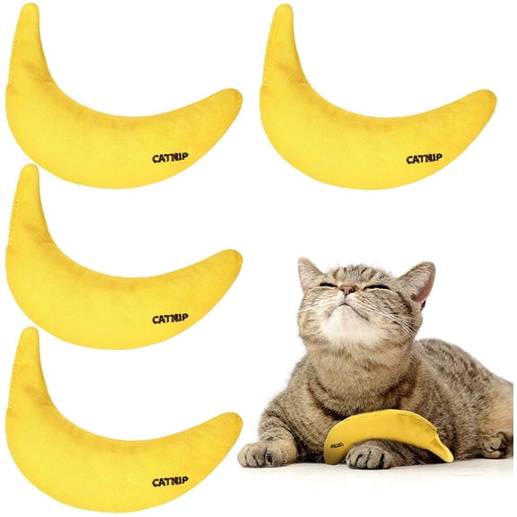 4 Pieces Catnip Toys Yellow Banana Cat Chew Catnip Toys Kitten Interactive Toy Reliable Catnip Filled Cat Toys for Indoor Cats Kittens Chewing Biting Grinding Claw 4 Count Pack of 1