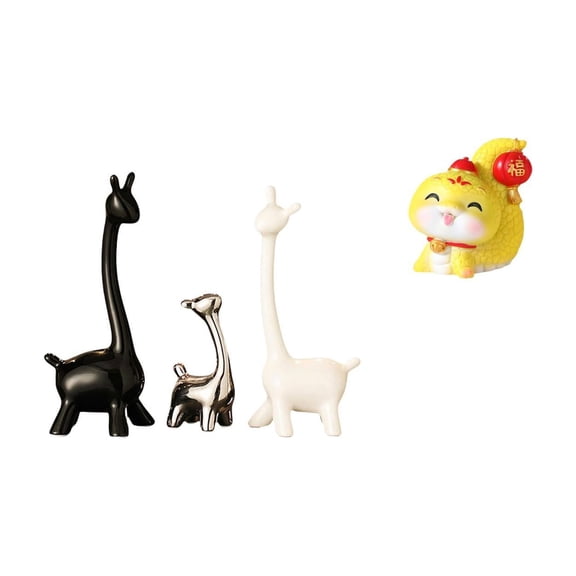 4 Pieces Ceramic Giraffe Statue Cartoon Snake Statue Elk Deer Statue Creative Ornament for Office Desk Shelf Living Room