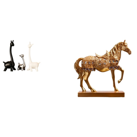 4 Pieces Ceramic Giraffe Statue Deer Horse Figurine Modern Ornament with Resin Material for Desk Bookshelf Bedroom