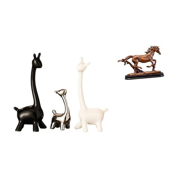 4 Pieces Ceramic Giraffe Statue Elk Deer Horse Figurine Creative Resin Artwork for Bookshelf Desk Office Home Decoration