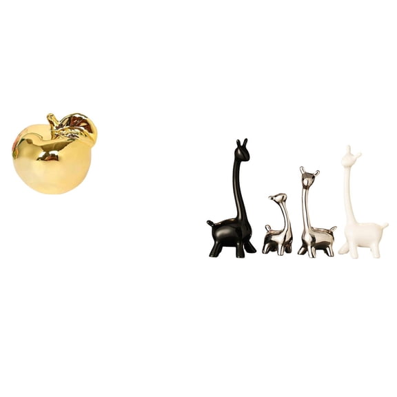 4 Pieces Ceramic Giraffe Statue Fruit Sculpture Ornament Animal Decor for Living Room Bedroom Office Shelf