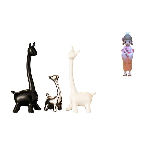 4 Pieces Ceramic Giraffe Statue Geisha Doll Resin Handicraft Modern Home Office Bedroom Shelf Decor Ornament