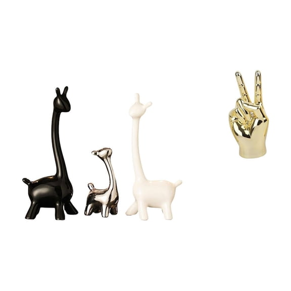 4 Pieces Ceramic Giraffe Statue Hand Gesture Figurine Resin Modern Ornament for Home Shelf Tabletop Living Room Cabinet