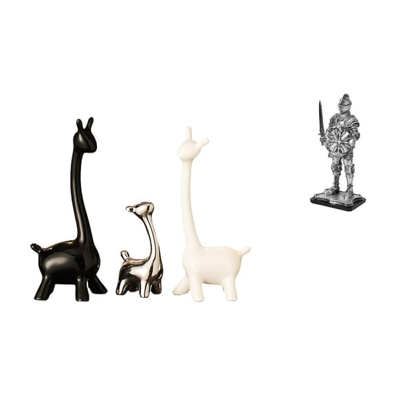 4 Pieces Ceramic Giraffe Statue Knight Elk Deer Figurine Artistic Resin Tabletop Decor for Bedroom Bookshelf Office