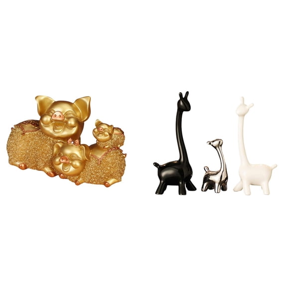 4 Pieces Ceramic Giraffe Statue Lucky Pig Figurine Animal Ornament Modern Resin Material for Shelf Desk Home Office Use