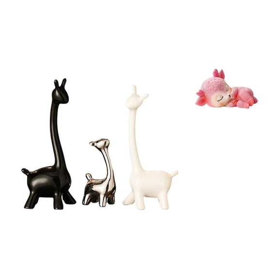 4 Pieces Ceramic Giraffe Statue Resin Deer Sculpture Animal Figurines Unique Tabletop Ornament for Home Office Bedroom