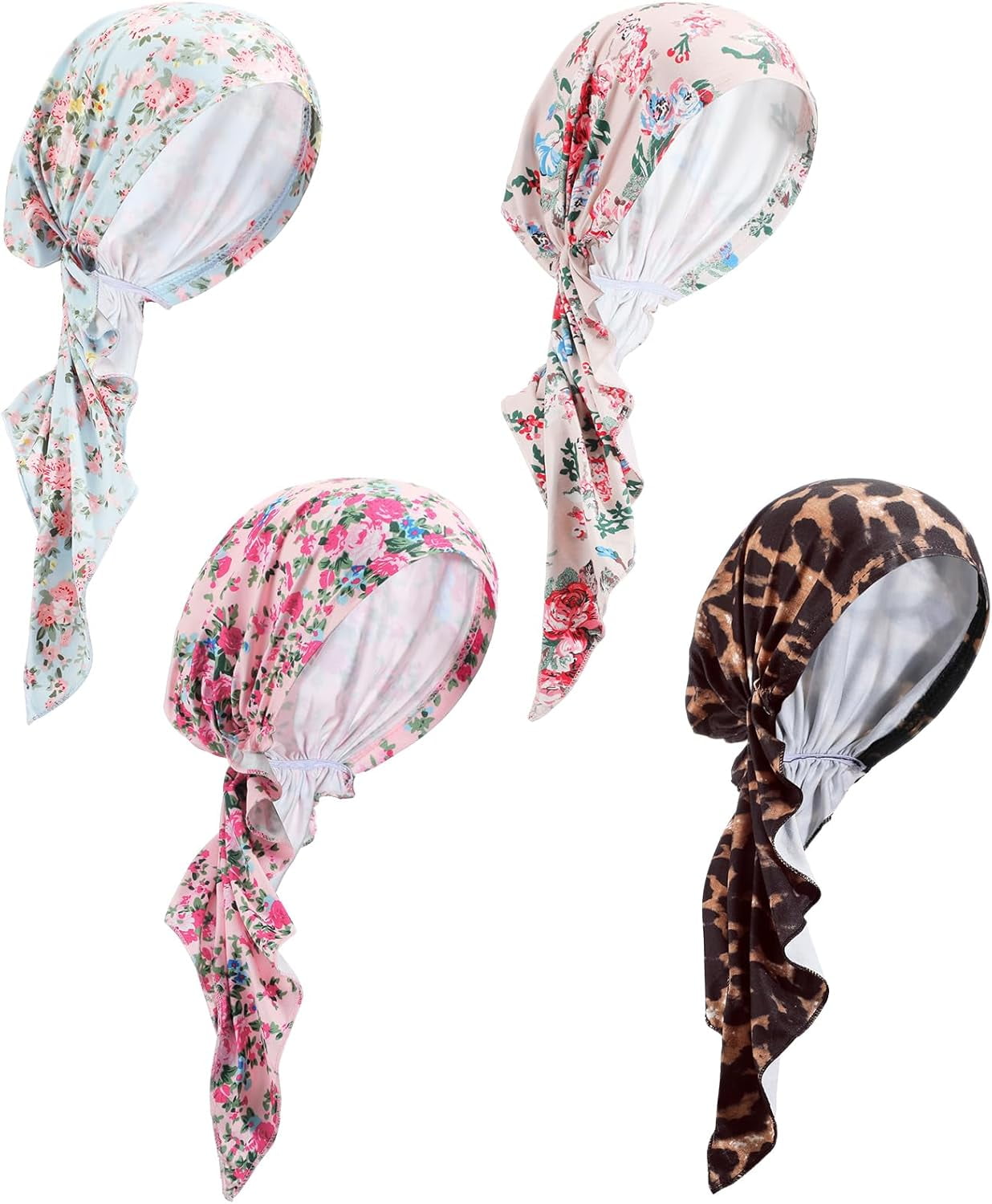 4 Pack Pre-Tied Chemo Headwear Cotton Turbans for Women Patients 4 Pcs Women Head Scarf Pre Tied Chemo Caps Slip On Turban  main image 2