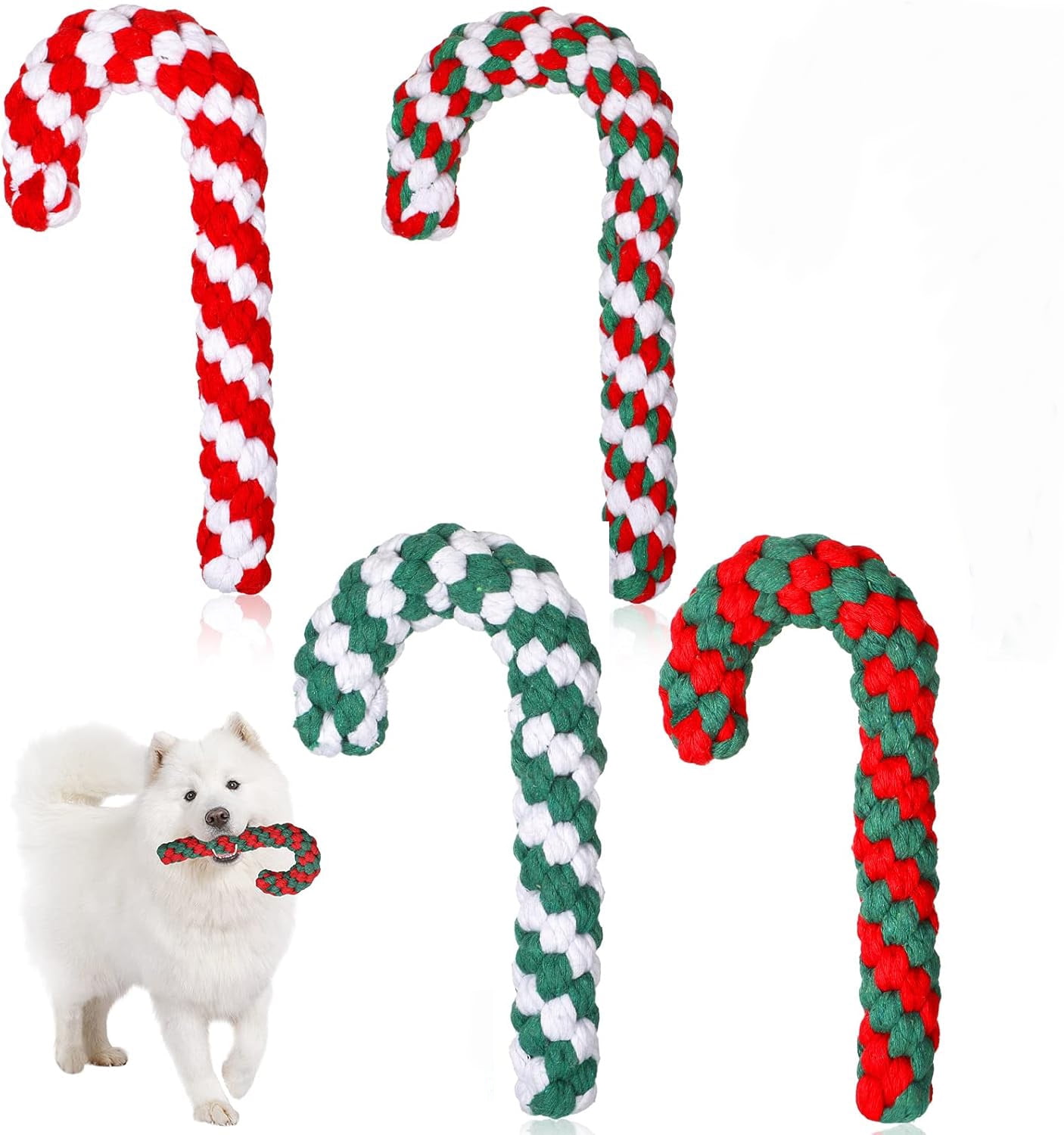 4 Pieces Christmas Dog Rope Toys, Classic Candy Cane Dog Bone Chew Toys, Christmas Pet Chew Rope Toy for Puppy Small Medium Dogs