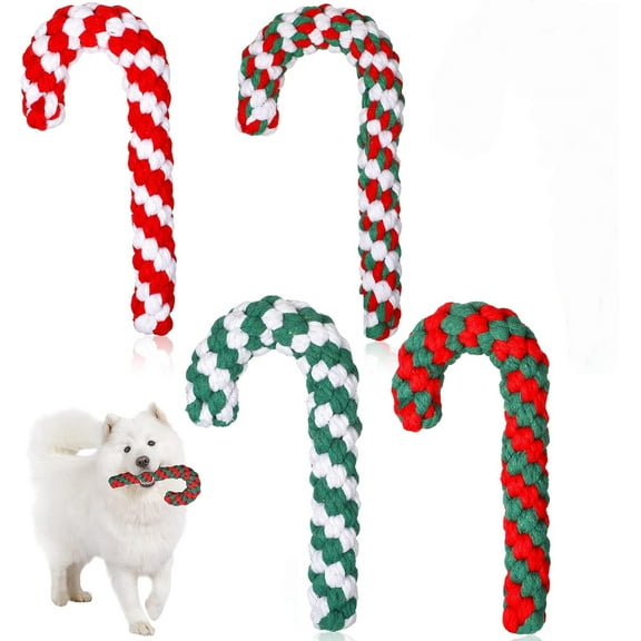4 Pieces Christmas Dog Rope Toys, Classic Candy Cane Dog Bone Chew Toys, Christmas Pet Chew Rope Toy for Puppy Small Medium Dogs