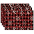 thumbnail image 1 of 4 Pieces Christmas Plaid Snowflakes Placemats 12x18 Inch Red Buffalo Plaid Xmas Place Mats Christmas Plaid Dining Table Place Mats Decorations for Christmas Kitchen Housewarming Gifts, 1 of 6