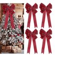 thumbnail image 1 of 4 Pieces Christmas Plaid Wreath Bows 16x8.3 Inch Large Plaid Christmas Wreath Bows Xmas Check Bows Ornaments Christmas Tree Topper Bow for Christmas Tree Indoor Outdoor Decorations(Red and Black), 1 of 7