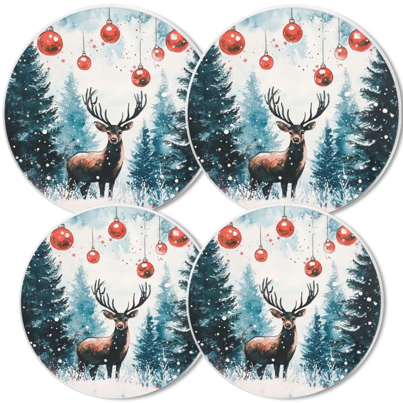 4 Pieces Christmas Round Stove Burner Covers Set, Xmas Snowy Deer Gas Stove Burner Covers Expands Usable Space for kitchen Holiday Decor, 2 Pieces 8 Inches and 2 Pieces 10 Inches