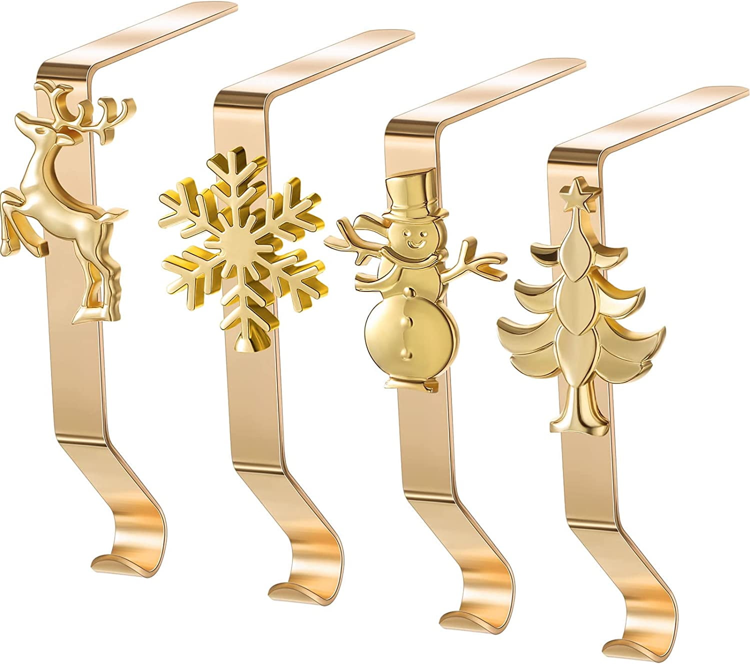 4 Pieces Christmas Stocking Hangers for Mantel Christmas Stocking Holders 4 Styles Fireplace
