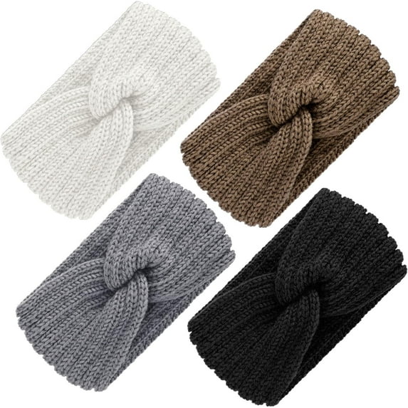 4 Pieces Chunky Knit Headbands Braided Winter Headbands Ear Warmers Crochet Head Wraps for Women Girls