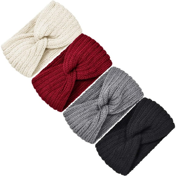 4 Pieces Chunky Knit Headbands Braided Winter Headbands Ear Warmers Crochet Head Wraps for Women Girls