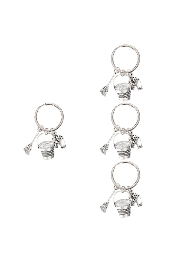 4 Pieces Cleaning Lady Keyring for Keys Broom Keychain Staff Woman