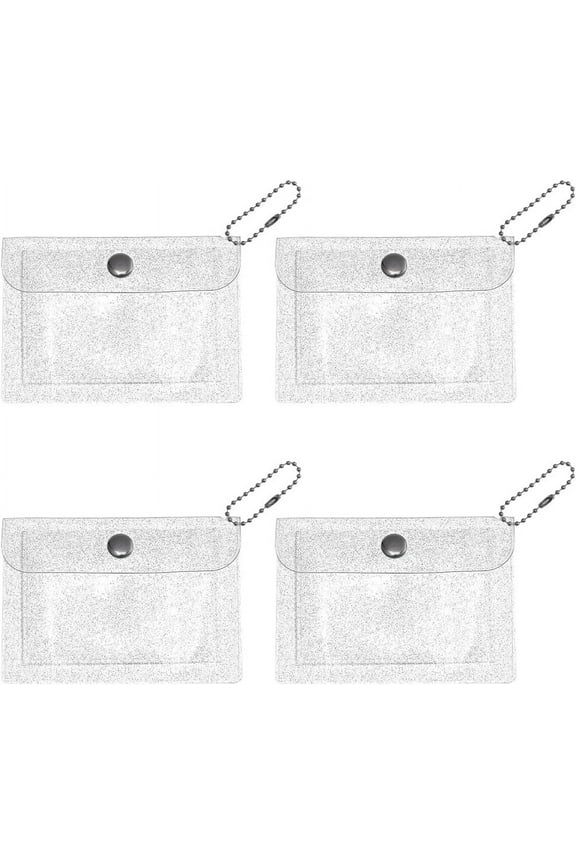 4 Pieces Clear Coin Wallet Transparent PVC Card Holder Universal Mini Change Pouch with Snap Rectangle Card Case for Creadit Card Business Card Storage Organizer 4.5x3.1 Inch Glitter Clear DIY Clear