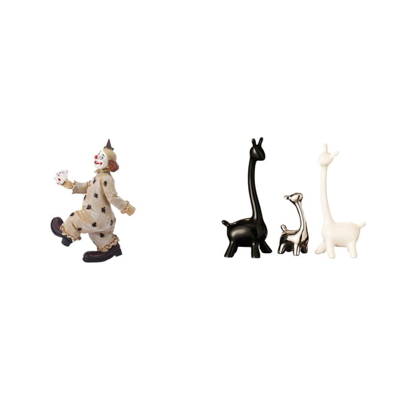 4 Pieces Clown Figurines Giraffe Statues Deer Sculpture Ceramic Modern Artwork for Bedroom Office Decor