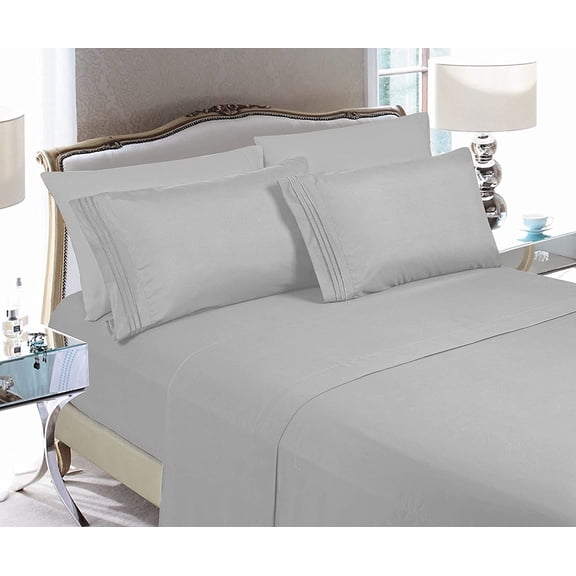 Elegant Comfort 1500 Series Microfiber Sheet Set Deep Pocket, Wrinkle Resistant, California King, Silver