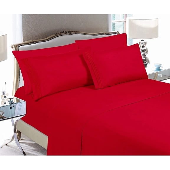 Elegant Comfort 4-Piece Microfiber Sheet Set, Deep Pocket, Wrinkle Resistant & Fade Resistant, Full, Scarlet Flame