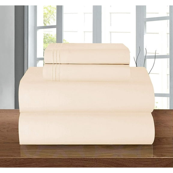 4 Pieces Comfy Breathable & Cooling Sheets Set Sheet set, King, Cream