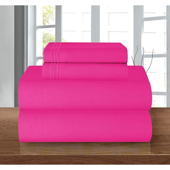 Elegant Comfort King Bed Sheet Set, 4-Piece Soft Microfiber Sheets, Wrinkle Free Deep Pocket, Hot Pink