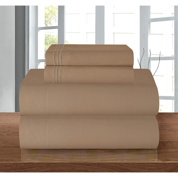 4 Pieces Comfy Breathable & Cooling Sheets Set Sheet set, King, Taupe