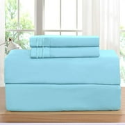 1500 Series Microfiber Bed Sheets 4-Piece Set, Deep Pocket, Queen Aqua Blue