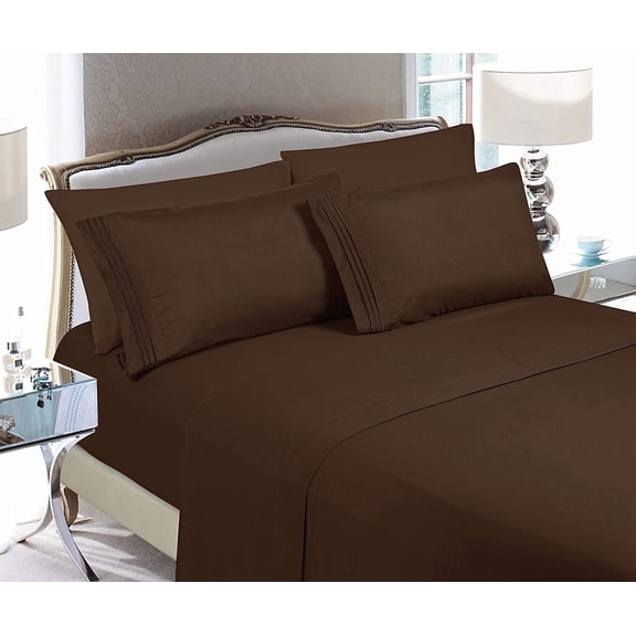 Elegant Comfort 4-Piece Microfiber Sheet Set, Deep Pocket, Wrinkle Resistant & Fade Resistant, Queen, Walnut