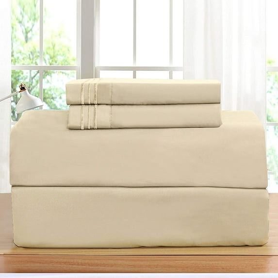 Elegant Comfort 1500 Premier Hotel Quality 4-Piece Bed Sheet Sets, Deep Pockets - Luxurious Wrinkle Free & Fade Resistant , Queen, Cream