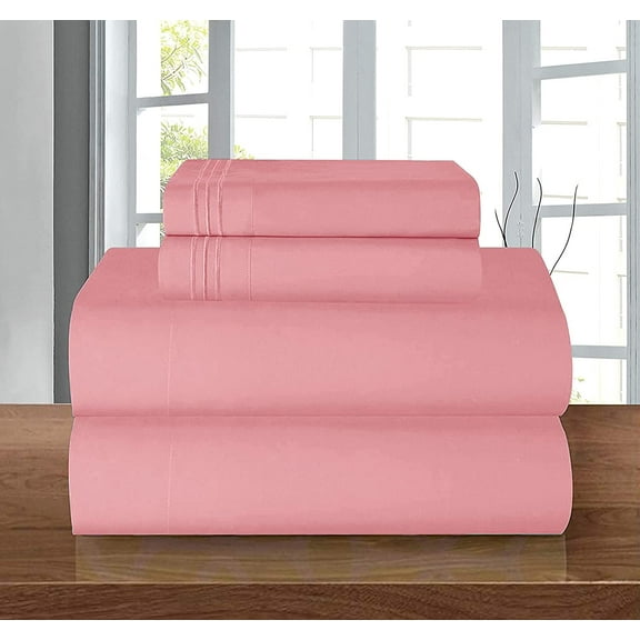 Elegant Comfort 1500 Premier Hotel Quality 4-Piece Bed Sheet Sets, Deep Pockets - Luxurious Wrinkle Free & Fade Resistant , Queen, Dusty Rose
