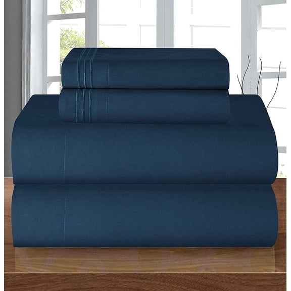 4 Pieces Comfy Breathable & Cooling Sheets Set Sheet set, Queen, Navy Blue