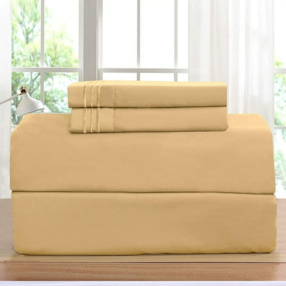 Elegant Comfort 1500 Premier Hotel Quality 4-Piece Bed Sheet Sets, Deep Pockets - Luxurious Wrinkle Free & Fade Resistant , Twin/Twin XL, Gold