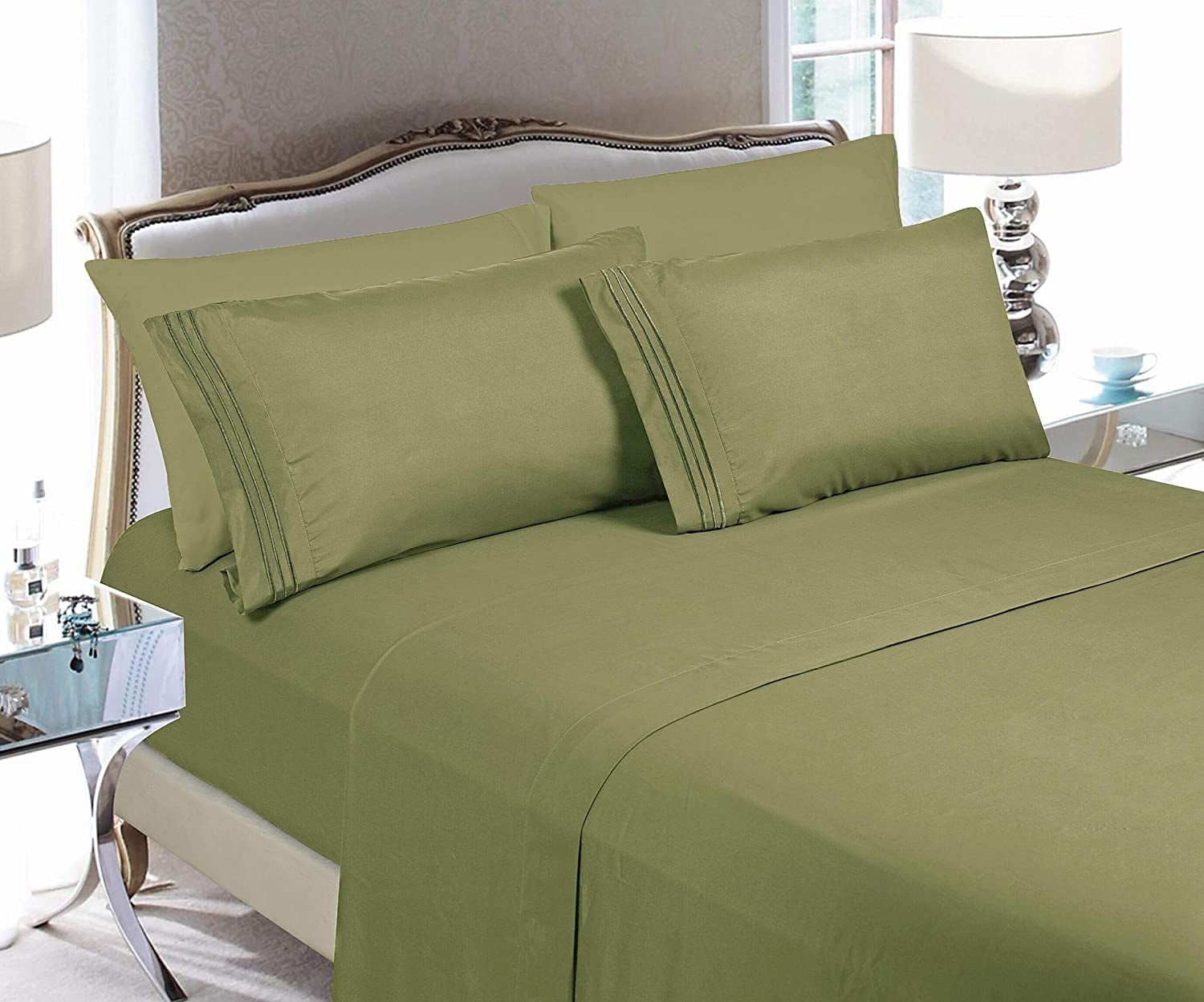 Elegant Comfort 4-Piece Microfiber Sheet Set, Deep Pocket, Wrinkle Resistant & Fade Resistant California King, Midnight Onyx