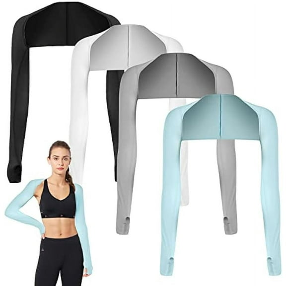 4 Pieces Cooling Shawl Arm Sleeves Sun Uv Protection Cooler Shrug, Comfortable & Breathable Anti-UV Arm Sleeves for Women with Finger Holes for Driving Golfing Fishing Running Cycling Outdoor Activity