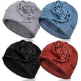 thumbnail image 1 of 4 Pieces Cotton Chemo Turban Headwear, Soft Cancer Elastic Cap for Women with Hair Loss-Black, Light Gray, Wine Red, Light Blue, 1 of 7