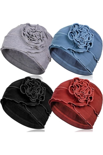 Elegant Women\'s Floral Beanie Collection - Gray, Blue, Black, Red Selene Black Flowers - Beanie | We are Goddess Society main image 2