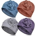 thumbnail image 1 of 4 Pieces Cotton Chemo Turban Headwear, Soft Cancer Elastic Cap for Women with Hair Loss-Light Gray, Light Purple, Pink, Light Blue, 1 of 2