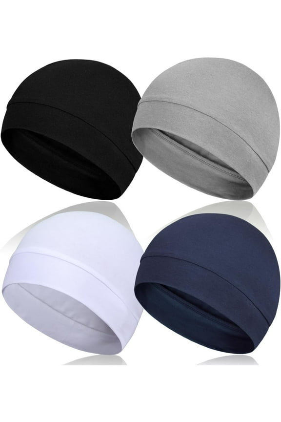 4 Pieces Cotton Skull Caps for Men, Lightweight Breathable Skull Beanie Sleep Cap Helmet Liner for Women