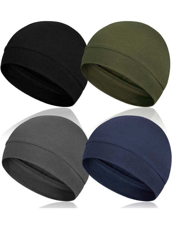4 Pieces Cotton Skull Caps for Men, Lightweight Breathable Skull Beanie Sleep Cap Helmet Liner for Women
