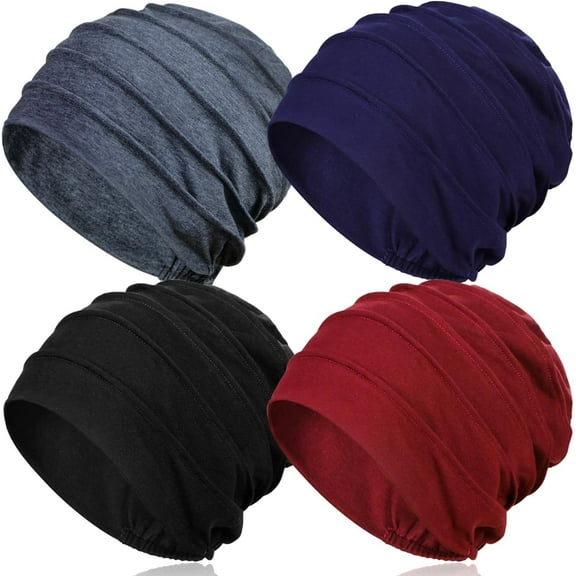 4 Pieces Cotton Slouchy Chemo Beanies, Chemo Headwear Cancer Hats for Women with Hair Loss