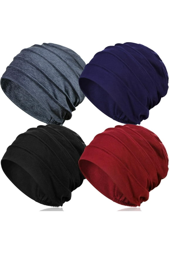 4 Pieces Cotton Slouchy Chemo Beanies, Chemo Headwear Cancer Hats for Women with Hair Loss