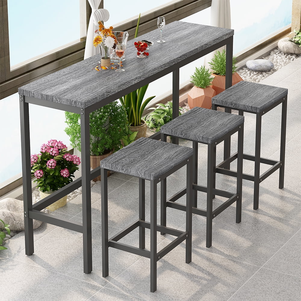 4 Pieces Counter Height Extra Long Dining Table Set with 3 Stools, Bar
