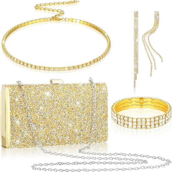 4 Pieces Crystal Evening Clutch Bag & Sparkling Earrings,Necklace,Bracelet Set for Women - Perfect for Wedding,Formal Events,Gala,Prom,Party,Halloween Decor Gifts,DIY Home tool,Hand tool,Tool kit set