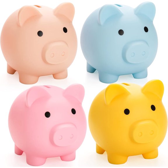 4 Pieces Cute Plastic Pig Money Bank, Unbreakable Saving Money Box Coin Bank for Boys Girls Adults, Plastic Piggy Bank Practical Gifts for Birthday, Christmas, New Year