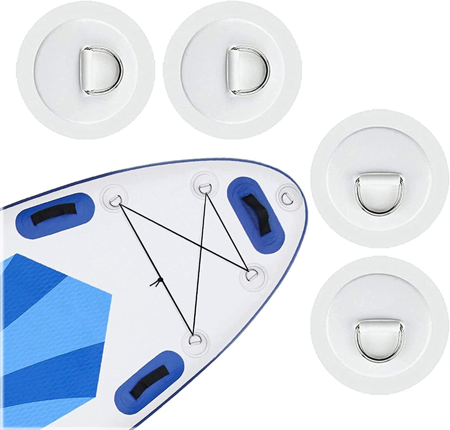 Asudaro D-Ring Kajak Patch Set - 6 Stück Mit 2,5m Bungee-Seil Für SUP & Boote