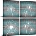 thumbnail image 1 of 4 Pieces Dandelion Canvas Wall Art Rustic Flower Painting Pictures Teal and Grey Artwork Country Farmhouse Prints for Kitchen Office Wall Decor Stretched and Framed Ready to Hang, 1 of 6