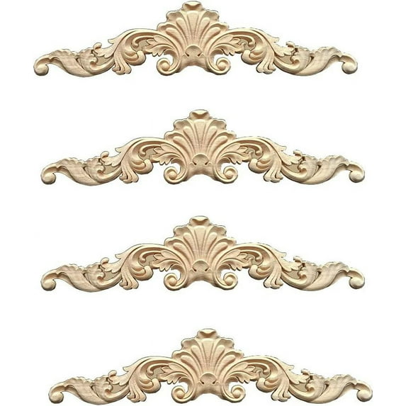 4 Pieces Decorative Molding Wood Ornament Carved Wood Decorative Long Carved Onlay Applique Furniture Corners Ornament Molding Home Door Bed Decor Molding Decorative Wood Baguette