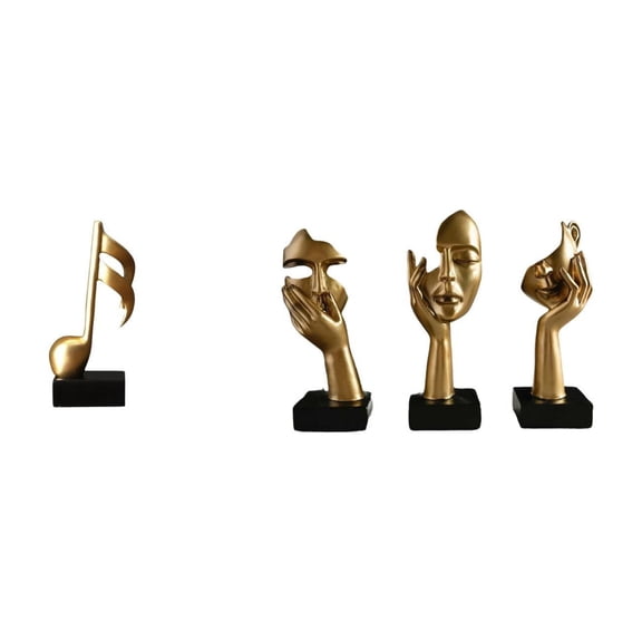 4 Pieces Desktop Figurine Music Note Sculpture Abstract Art Resin Thinker Statue for Living Room Shelf Desk Office Home